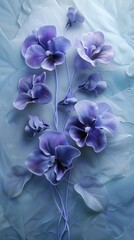 Elegant purple flowers on a light blue textured background, creating a serene and calming aesthetic. Perfect for decor or artistic projects.