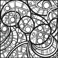 geometric zen doodles simplistic stained glass pattern format as coloring book black and white simple, easy, minimalistic, continuous line art
