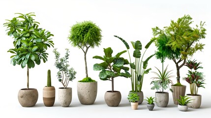 Indoor potted plants collection for home decor. Modern green plants in various pots. Minimalist and contemporary style. Perfect for adding greenery to any space. AI