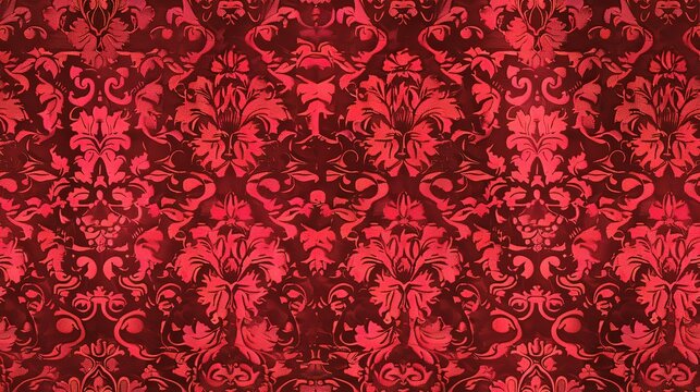 Red damask seamless pattern background wallpaper, textile, packaging, floral baroque pattern,