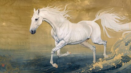 Obraz na płótnie Canvas Vintage traditional Japanese painting white horse.