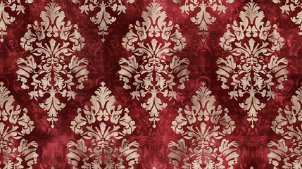 Red damask seamless pattern background wallpaper, textile, packaging, floral baroque pattern,