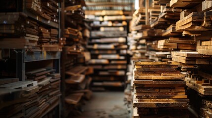 Warehouse of wooden boards