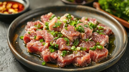 A plate of boiled lamb,without any seasoning,food photography, Chinese style, appealing composition, attention to detail