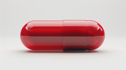 Detailed 3D rendering of a red pill capsule, isolated on white background, close-up with studio lighting, optimized for advertising use