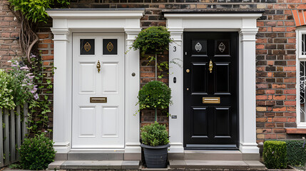  A Stunning Black Front Door Complementing a Restored Brick Wall in Victorian Beauty. 
