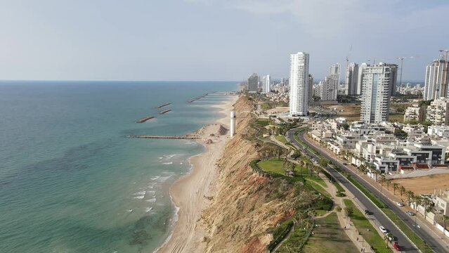 Aerial view of the city of Netanya and its coastline