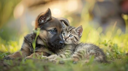 Obraz premium Dog and Cat at Play