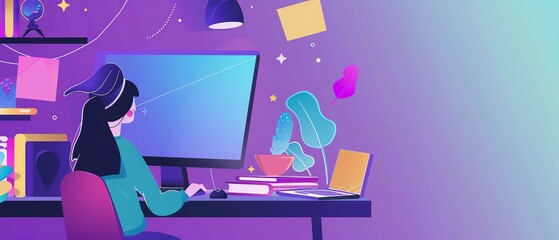 education flat design side view online learning theme animation Complementary Color Scheme