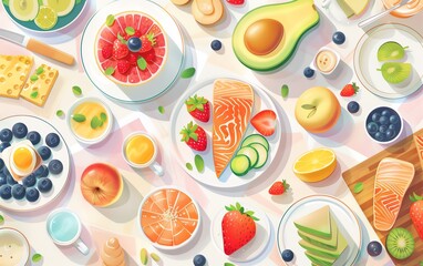 food flat design top view healthy eating theme water color Analogous Color Scheme