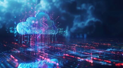 A cloud of money is floating in the sky. The money is in the shape of a dollar sign