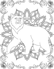 Bear on Mandala Coloring Page. Printable Coloring Worksheet for Adults and Kids. Educational Resources for School and Preschool. Mandala Coloring for Adults