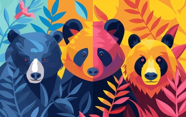 animals flat design front view wildlife theme cartoon drawing Triadic Color Scheme
