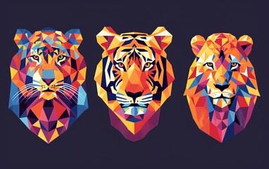 animals flat design front view wildlife theme cartoon drawing Triadic Color Scheme