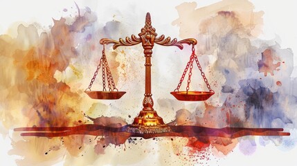 Watercolor-style depiction of justice scales