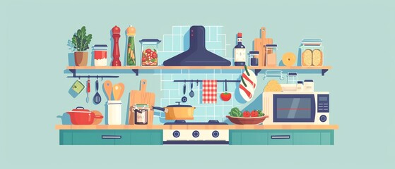 food flat design front view home cooking theme animation Complementary Color Scheme