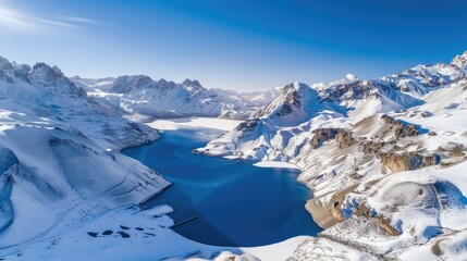 Aerial Panoramic View Of The Snowing Mountains 