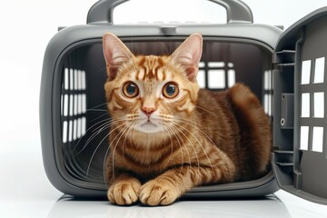 A cat is laying in a pet carrier