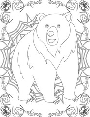 Bear on Mandala Coloring Page. Printable Coloring Worksheet for Adults and Kids. Educational Resources for School and Preschool. Mandala Coloring for Adults