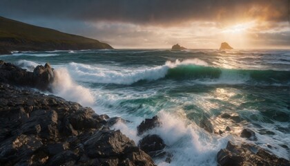 Obraz premium Cinematische welle, monsterwelle mit türkis aussehendem wasser