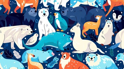 animals flat design top view arctic theme cartoon drawing Analogous Color Scheme