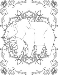 Bear on Mandala Coloring Page. Printable Coloring Worksheet for Adults and Kids. Educational Resources for School and Preschool. Mandala Coloring for Adults