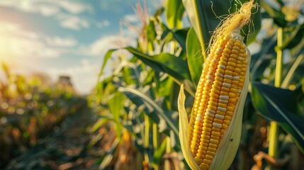 Corn cobs in a corn plantation field