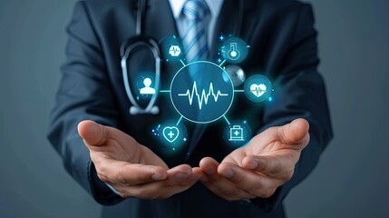 Businessman hold virtual medical