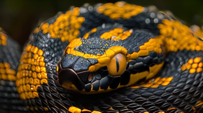 Explore the intricate details of a Boiga snake dendrophila yellow ringed