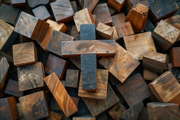 Wooden cross on top of abstract geometric wooden objects