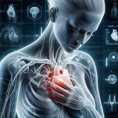 3d rendered illustration of a human Heart, heart attack, 3d illustration. human body anatomy, X-ray, high-quality, fully detailed