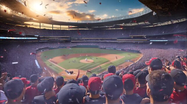 Crowd at baseball stadium. Seamless looping time-lapse 4k video animation background