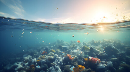 Plastic ecology ocean sea water underwater pollution trash Eco world problem Graphic Art