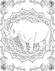 Rhino on Mandala Coloring Page. Printable Coloring Worksheet for Adults and Kids. Educational Resources for School and Preschool. Mandala Coloring for Adults