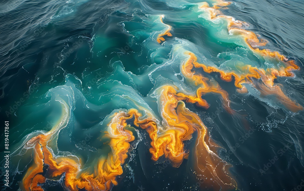 Aufkleber vibrant swirls of orange and teal in water, creating a mesmerizing abstract pattern. perfect abstrac