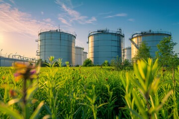 Oil Storage Tanks Surrounded by Greenery for Environmental Use