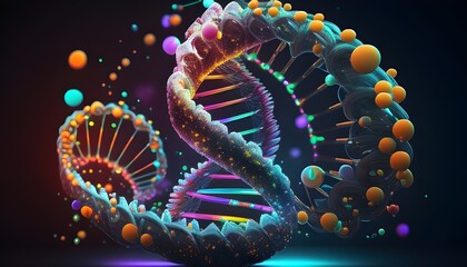 Vibrant DNA Helix Glowing Strands Abstract Biological Elements and Enigmatic Laboratory Visualization