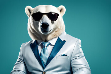 Polar Bear in lush suit outfits with sunglasses