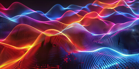 Obraz premium Digital multi color particles wave and light abstract background.