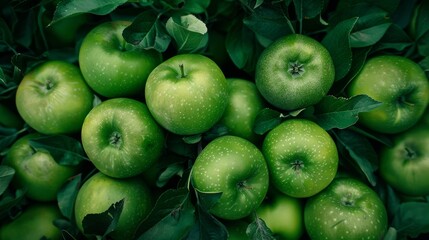 Green apples on an apple tree on the organic farm.