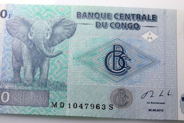 Congo Franc banknote currency - Elephant at Virunga National Park