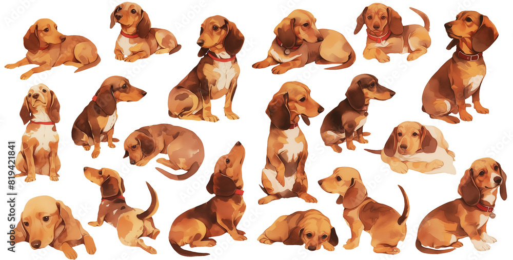 Wall mural Dachshund watercolor illustration clipart.