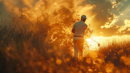 Golf player as he makes a swing