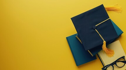 Graduation items on a yellow background
