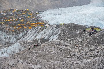 Scenery view of Everest base camp situated on the Khumbu glacier in Sagarmatha national park,...