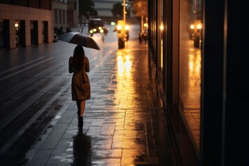 businesswoman walking in city in evening