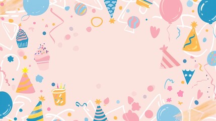 Dynamic geometric background adorned with fun birthday party icons, perfect for a celebratory occasion.