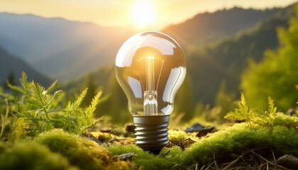 A light bulb is lit up in field of grass