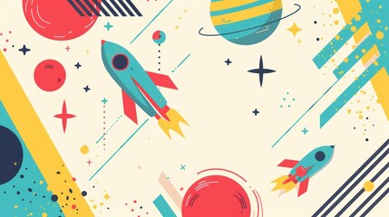 Chic geometric background embellished with icons of a launch party product, capturing the anticipation and energy of introducing new products and sharing them with customers and partners.