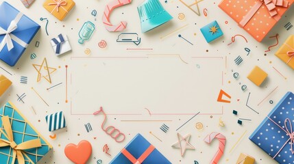 Elegant geometric background adorned with promotion celebration icons, creating a sophisticated ambiance to commemorate success and advancement with pride and jubilation.